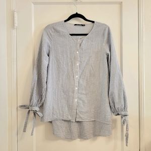 Striped Soft Cotton Loose-fitting Top with ties